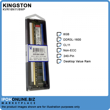 Kingston 8GB DDR3L 1600 Non-ECC CL11 240-Pin Desktop Value Ram Kingston 8GB DDR3L 1600 Non-ECC CL11 240-Pin Desktop Value Ram